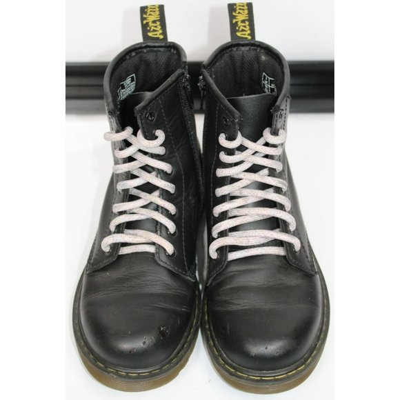 Girls Size 4 Dr. Martens Black Tied Combat Boots - Picture 1 of 11